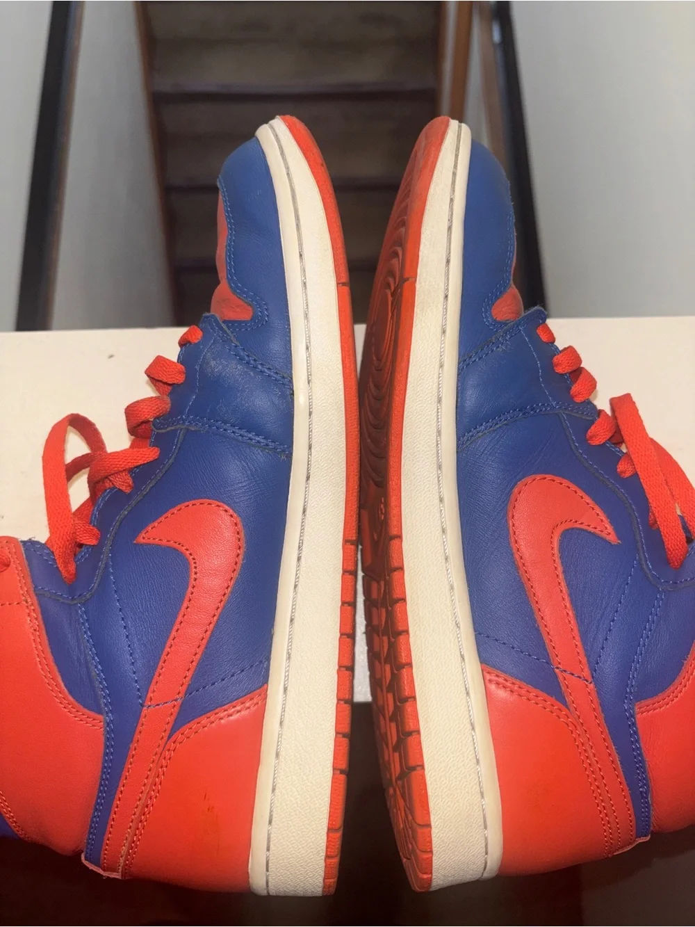 Nike Air Jordan OG High Knicks Men’s High-Top Athletic Shoes in Blue and Orange